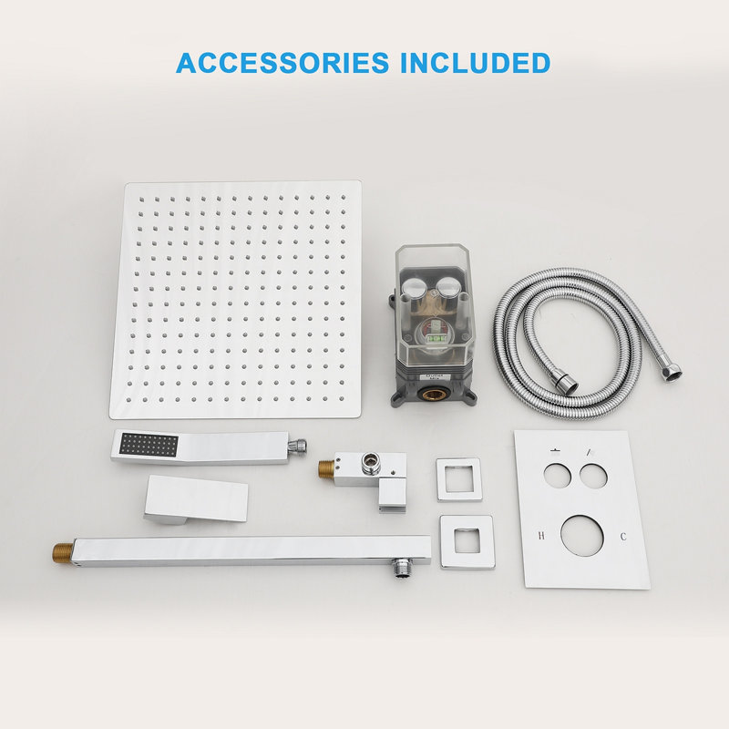 Dual Shower Head - 10 Inch Wall Mounted Square Shower System With Rough-In Valve, Chrome
