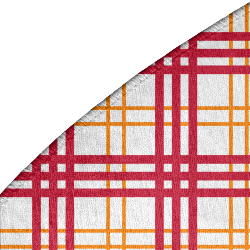 Tapis rouge / blanc à carreaux, Rond 5 pi