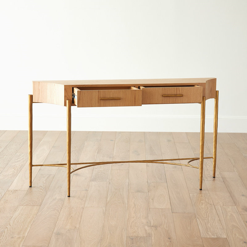 57.5'' W Solid Wood Console Table, Brown, Gold