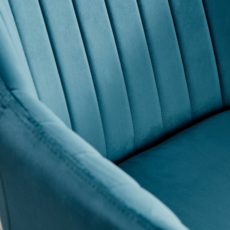Calley Velvet Bucket Tub Chairs with Tapered Metal Legs and Vertical Stitching, Blue, Silver
