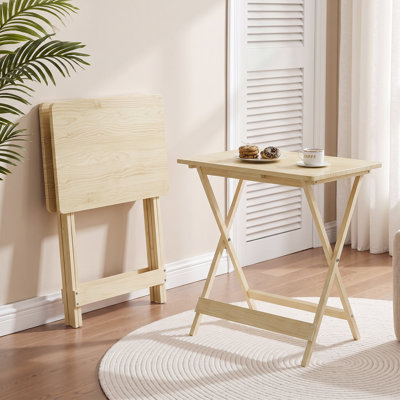 Pine Wood Folding Desk, Foldable Laptop Work Table, 15-Min Easy Assembly Portable Writing Workstation, Space Saving Snack Side End Table