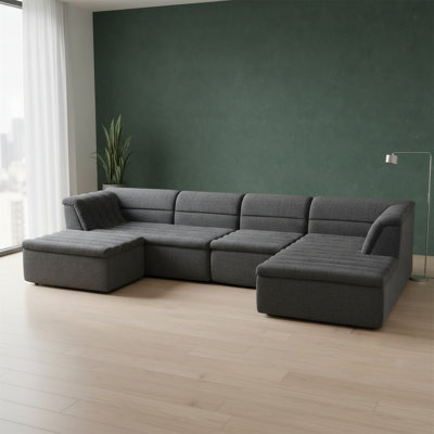 135-inch U-shaped Modular Sectional Sofa With Recliner And Movable Ottoman