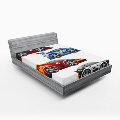 Ambesonne Cars Fitted Sheet 2Pack Formula Cars Technology Multicolor