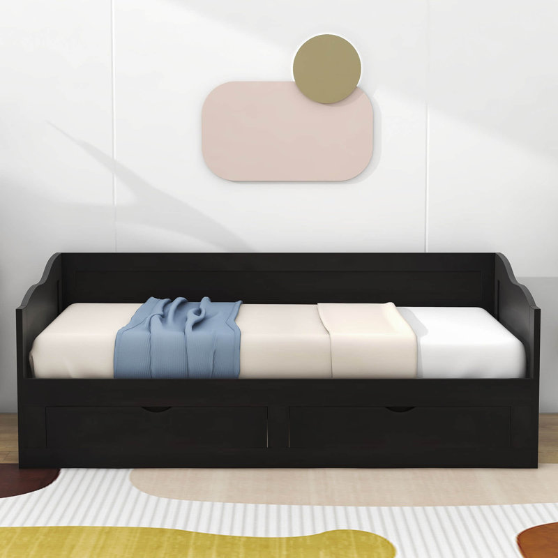 Elgan Twin Size Wood Daybed with Trundle and Drawers, Espresso