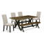 Ensemble de salle à manger 6 pièces comprenant une table rectangulaire à pattes en X, 4 chaises de style Parson en lin recouvert de tissu peau de suède et un banc, multicolore-1556786977-1556786978