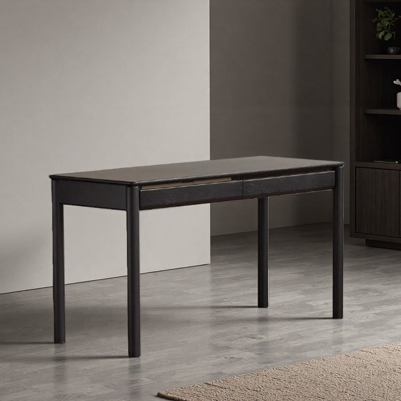 Bureau d'écriture noir à grande capacité avec double tiroir, H 29,52 po x l 55,11 po x P 22,04 po