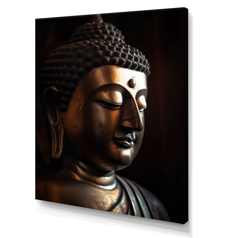 Impression sur toile - Statue de Bouddha doré en gros plan, H 32 po x l 24 po x P 1 po, Toile tendue