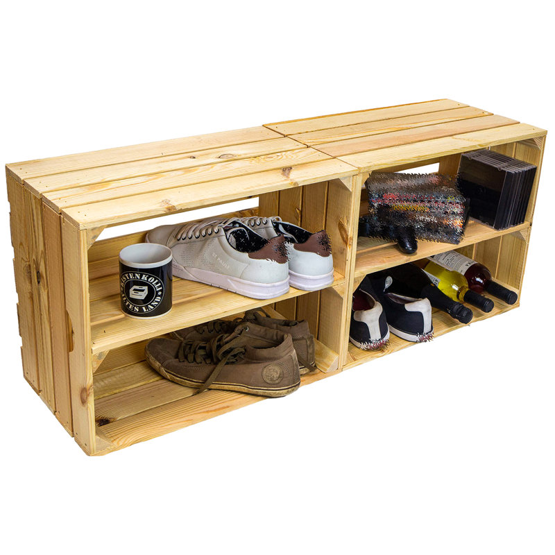 4 Pair Stackable Solid Wood Shoe Rack, Beige