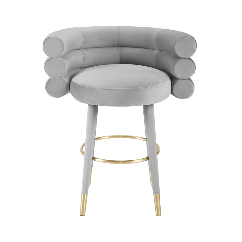 Tabouret de bar et de comptoir Hellertown, Velours gris clair, Tabouret de comptoir (assise à une hauteur de 26,
