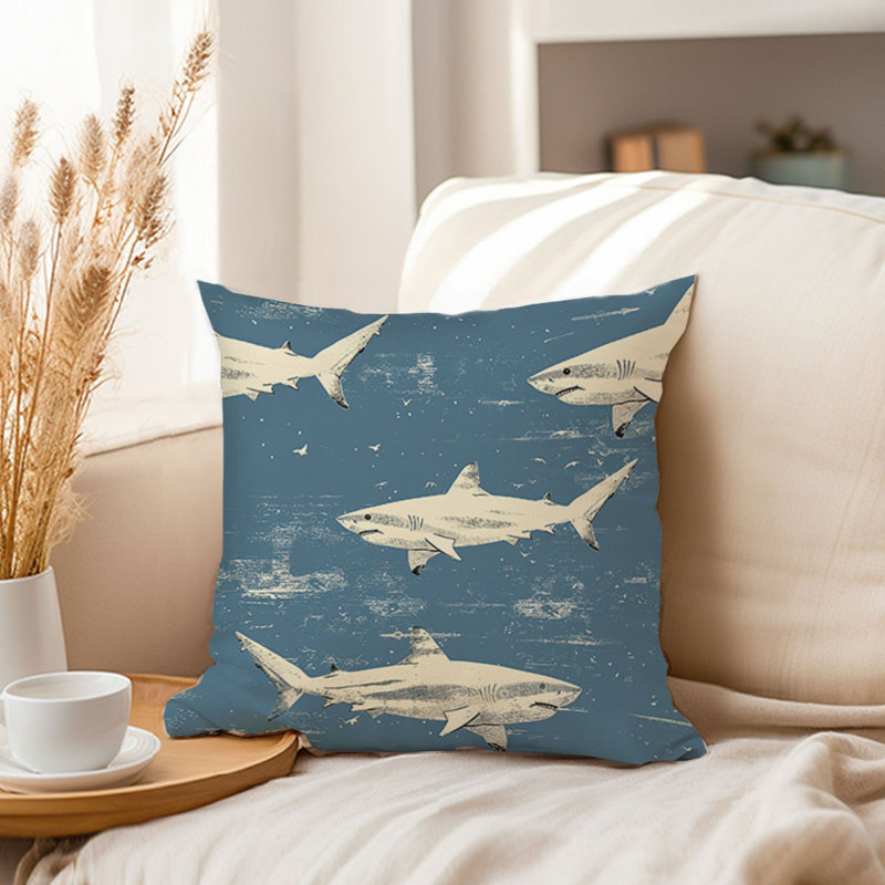 Animals Sharks Pattern VI Ocean Sea Animals Shark Pillow Cover, 18" H x 18" W