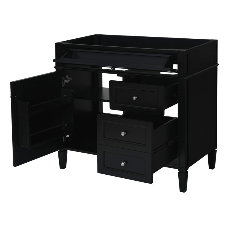 Armoire de rangement en bois avec 2 tiroirs et un tiroir basculant, Noir, noir, noir, noir