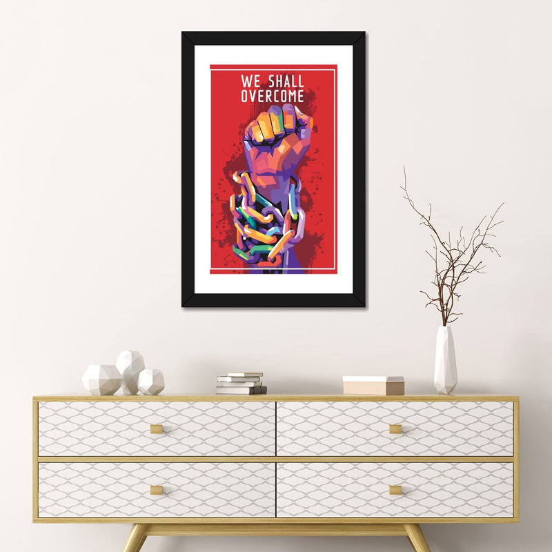 « We shall vaincre » par Dayat Banggai-impression d’art graphique, H 24 po x l 16 po x P 1 po, Papier encadré noir, Blanc