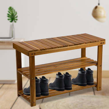 3 Pair Stackable Solid Wood Shoe Storage Bench