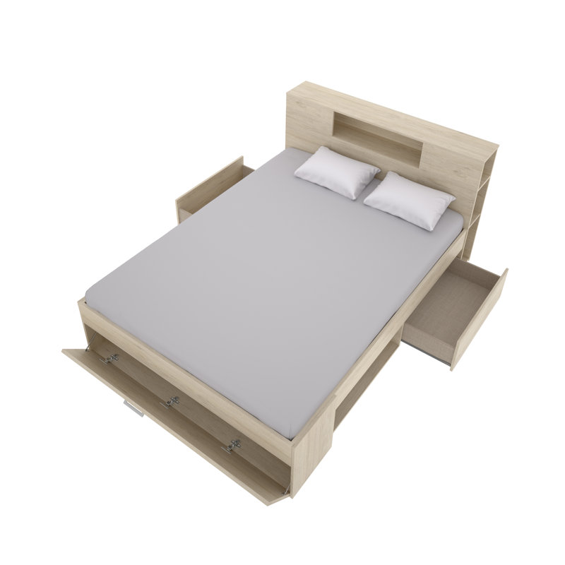 Evvy Drawers Bed, 140 x 190 cm, Oak