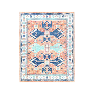Tapis oriental rectangulaire en laine orange noué à la main 8 pi 11 po x 11 pi 9 po - MOA1022102