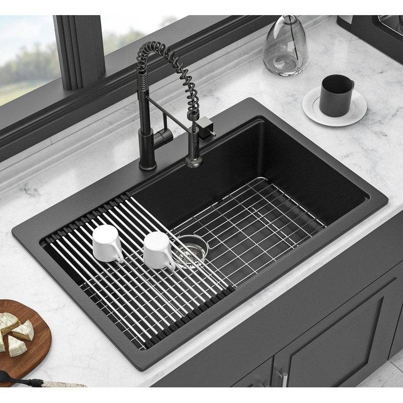 Lavabo de bureau encastrable 33 x 22 - Quartz composite de quartz noir, durable et élégant
