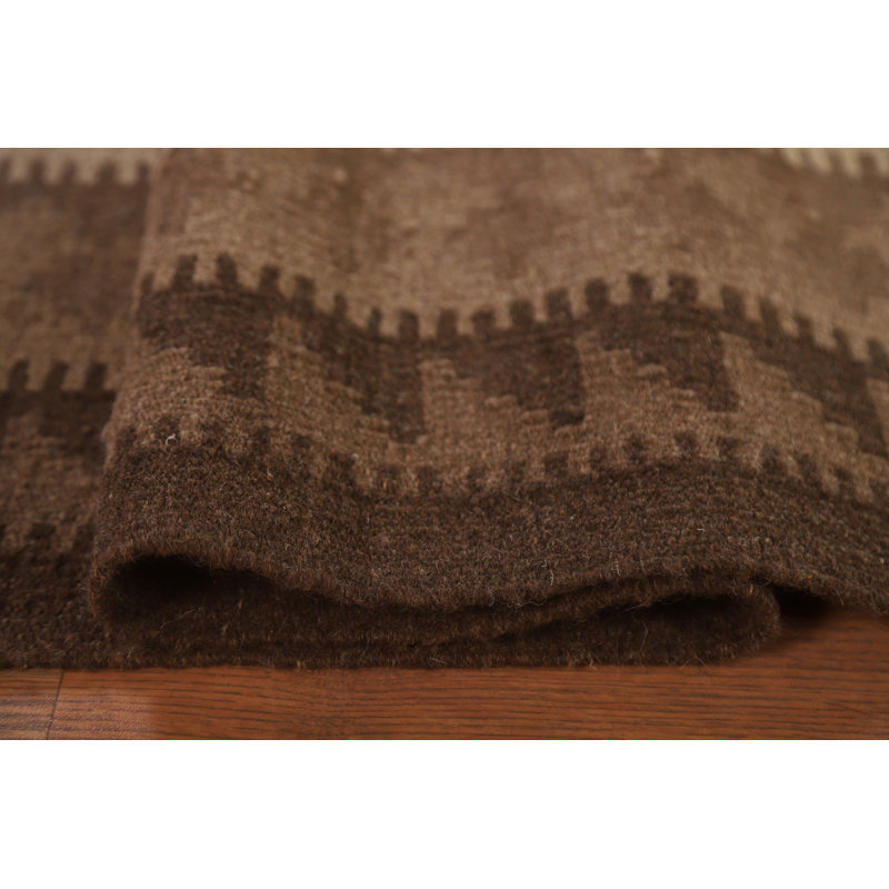 Tapis brun à motif géométrique Kilim 7 x 9