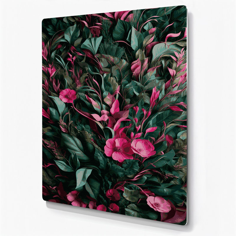 Abstrait floral 40, art mural vert en métal, H 16 po x l 20 po