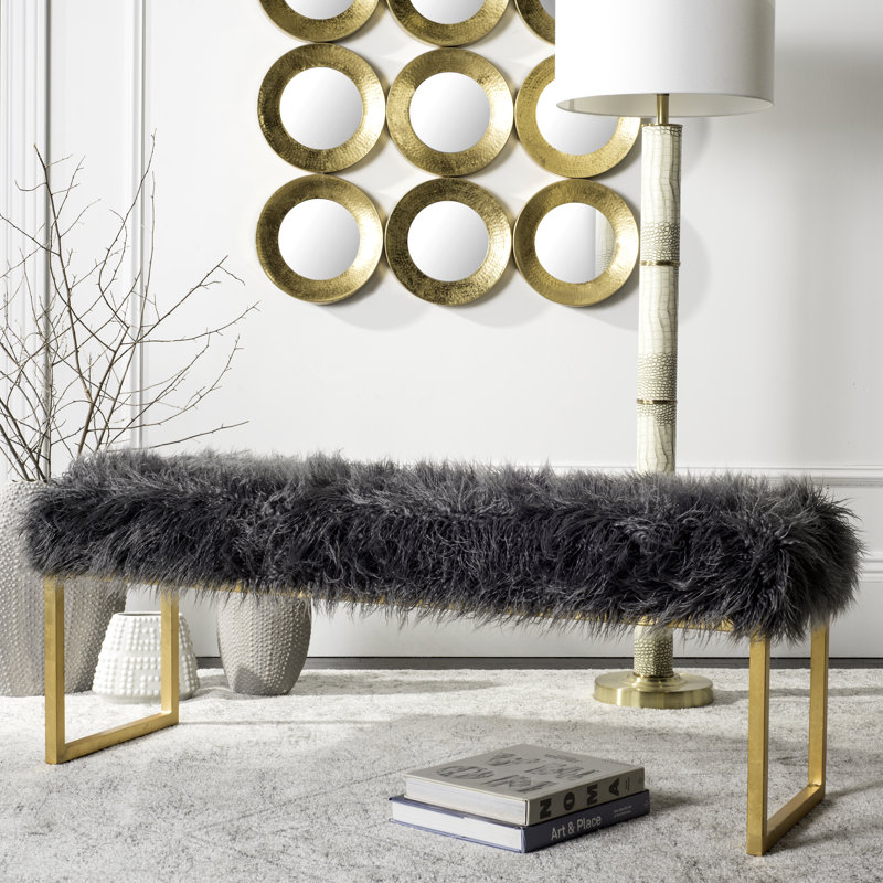 Fernando Faux Curly Sheepskin Bench, Grey