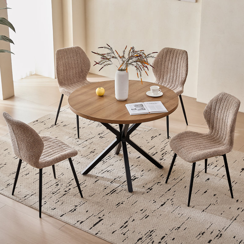 Ensemble table et chaises rondes de 99 cm (39 po) pour 4 personnes, style milieu du siècle, avec 4 chaises bouclées modernes, idéal pour optimiser l'espace dans un appartement ou un salon.