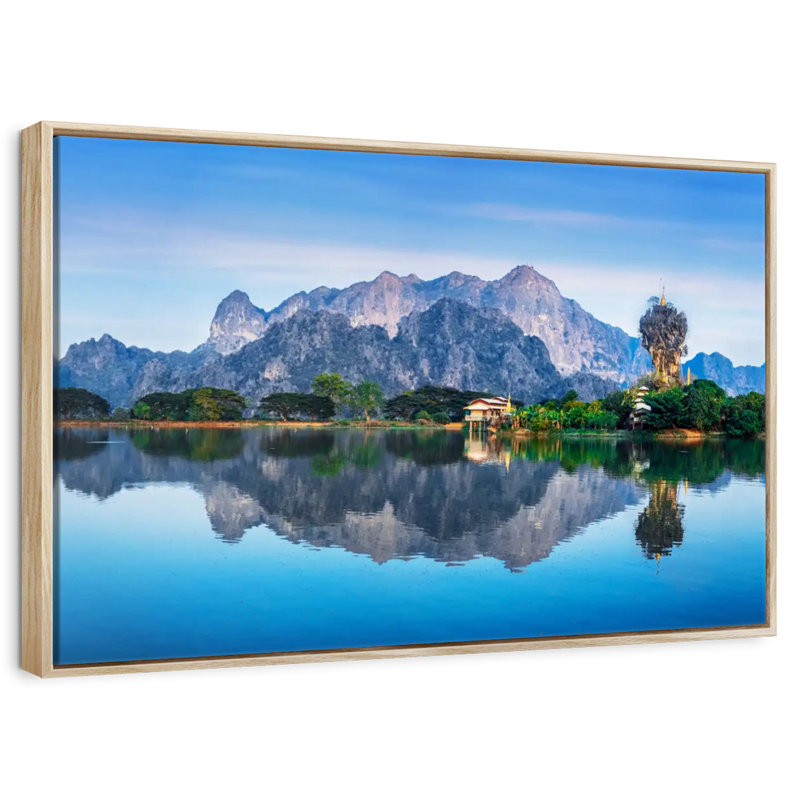 Temple bouddhiste Kyauk Kalap, Cadre flottant en bois naturel, 37 po x 25 po