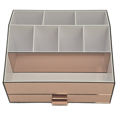 Ondisplay Sela Tiered Large Drawer Mirrored Acrylic Makeup/jewelry Organizer For Bathroom Vanity/desktop (rose Gold)
