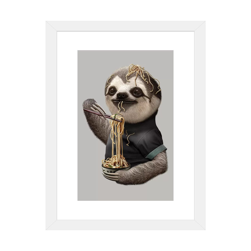 « Sloth manger Noodle » par Adam Lawless, reproduction d’art, Papier encadré blanc, Blanc, H 24 po x l 16 po x P 1 po