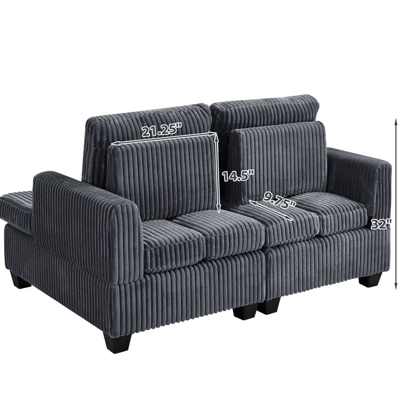 Canapé en velours côtelé moelleux avec dossier réglable pour créer un espace salon intime - 61,4 kg, largeur 124,5 cm, gris foncé, mousse et ressorts avec sièges modulables et profondeur 152,4 cm pour bureau à domicile.