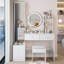 Armoire à miroir pleine grandeur + coiffeuse à miroir rond à DEL + tabouret rembourré, miroir à DEL de 17 po de diamètre, commande tactile, 3 couleurs, luminosité réglable, grand bureau, rangement multicouche à grande capacité-295422930
