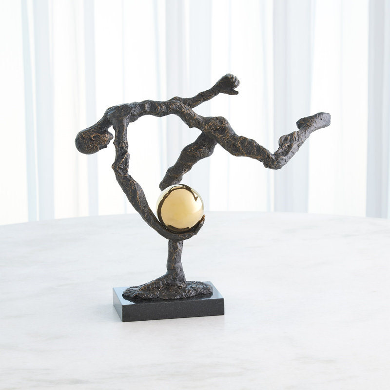 Tripped Up Sculpture-Bronze W/Brass Sphere