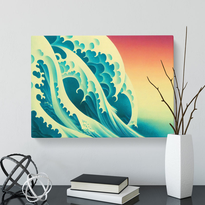 XXX-H1022-WF-5327X Japanese Wave Sunset Vol.4 - Wrapped Canvas Print, 35cm H x 50cm W x 3cm D