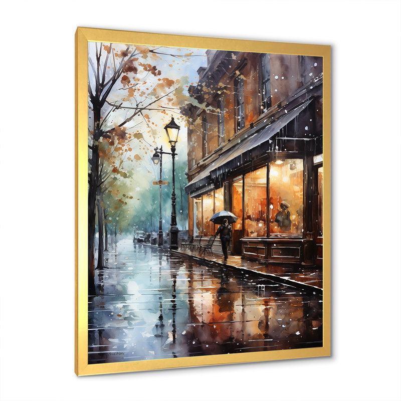 1950 1950, rue à Paris Impression I, Cadre doré simple, H 40 po x l 30 po x P 1,5 po