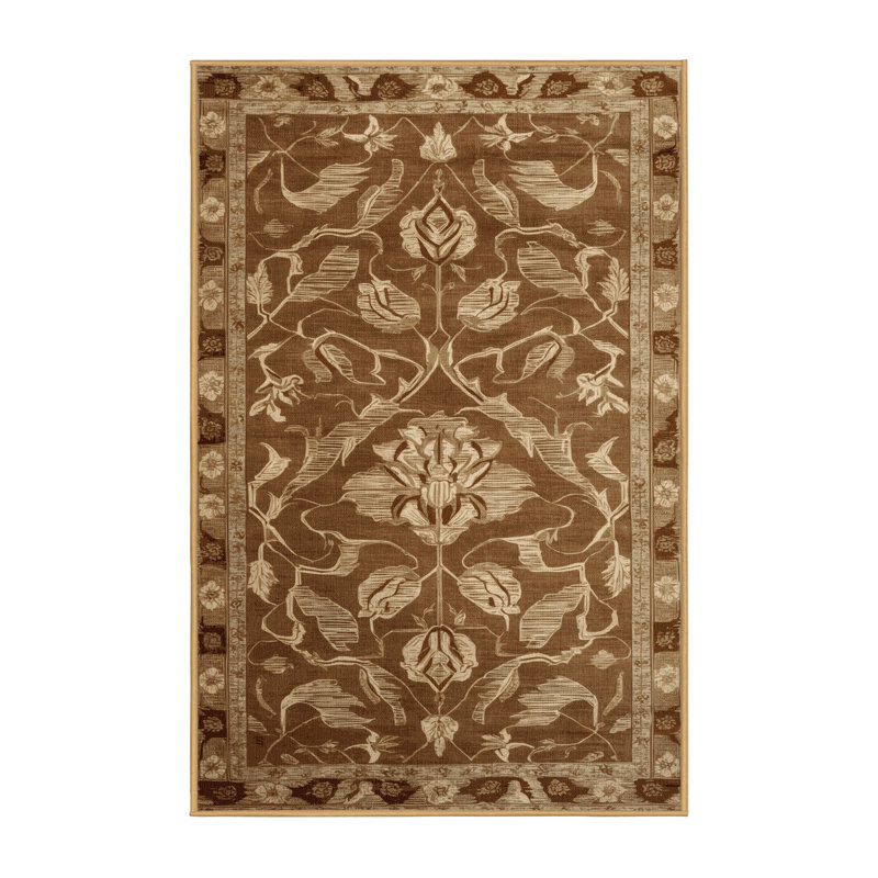 Machine Washable Art Deco Brown Area Rug, Runner 2' x 4'