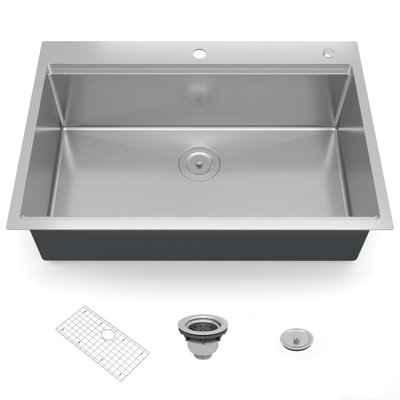 33*22*10" Workstation Kitchen basin Stainless Steel 304 Hand-Welded Above Counter Basin, with steps +, brushed bottom mesh + drain, basin edge 2.0, basin liner 1.0mm