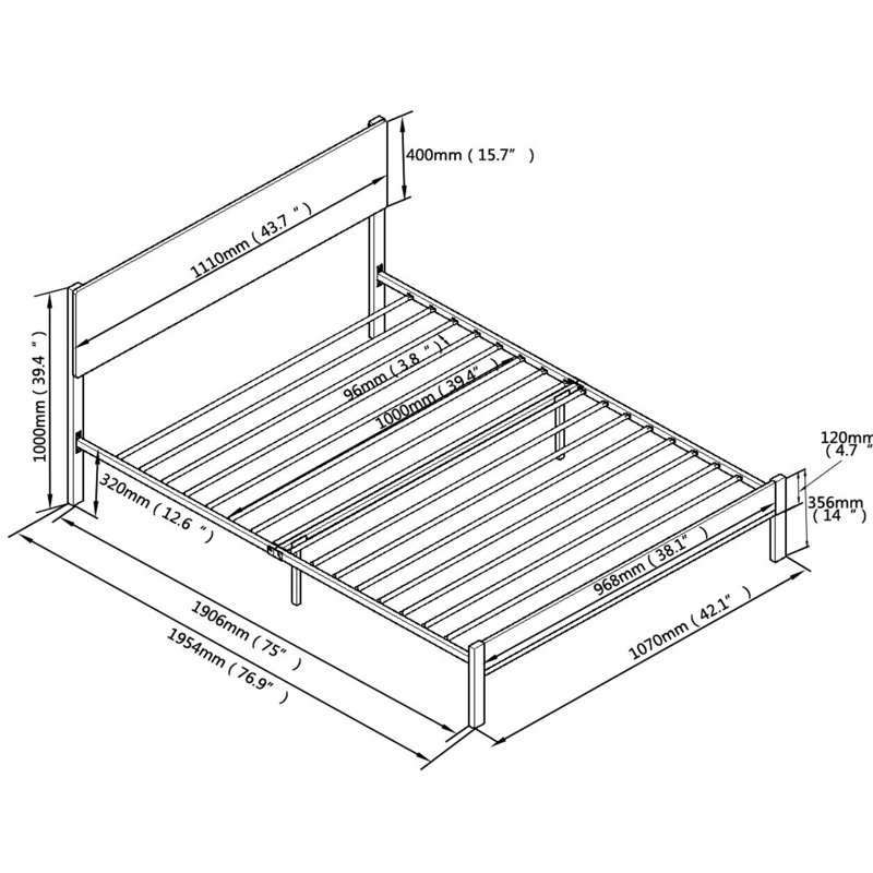 Structure de lit simple en métal - solide et stable, conception moderne, aucun sommier tapissier requis en noir, bruit, matelas