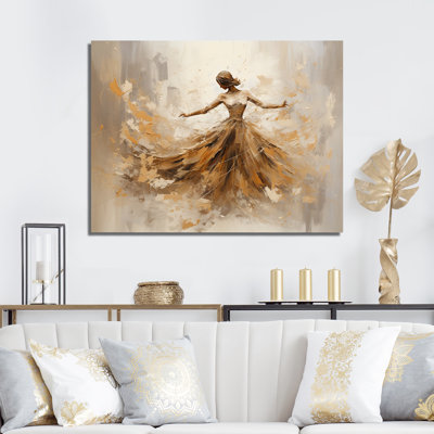 Danse de ballet beige et dorée sur toile