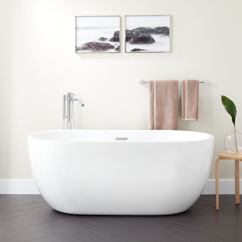 65" Boyce Acrylic Freestanding Soaking Bathtub, White/White Trim