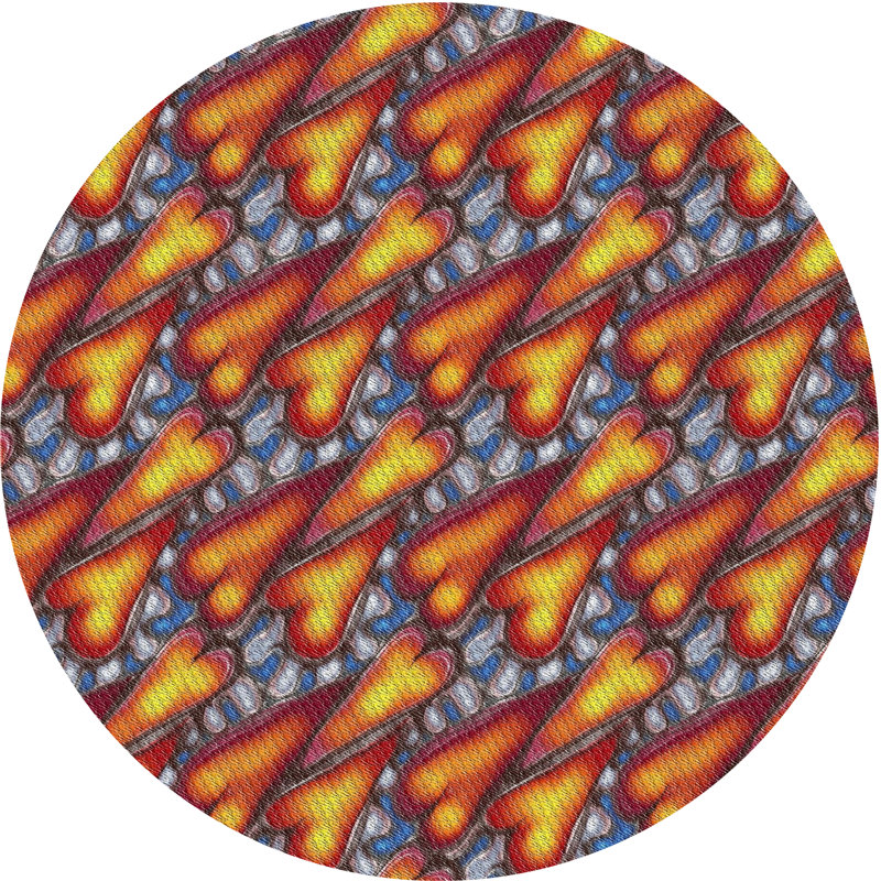 Tapis jaune/rouge/gris à motifs, Rond 7 pi