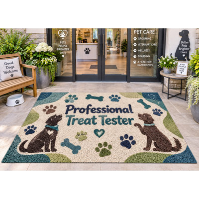 Tapis d'extérieur 152 x 213 cm (5 pi x 7 pi) pour chiens, testeur de friandises professionnel, en PVC épais, imperméable et bouclé, idéal pour terrasse, patio, intérieur et extérieur, séchage rapide, pour porche, balcon ou entrée.