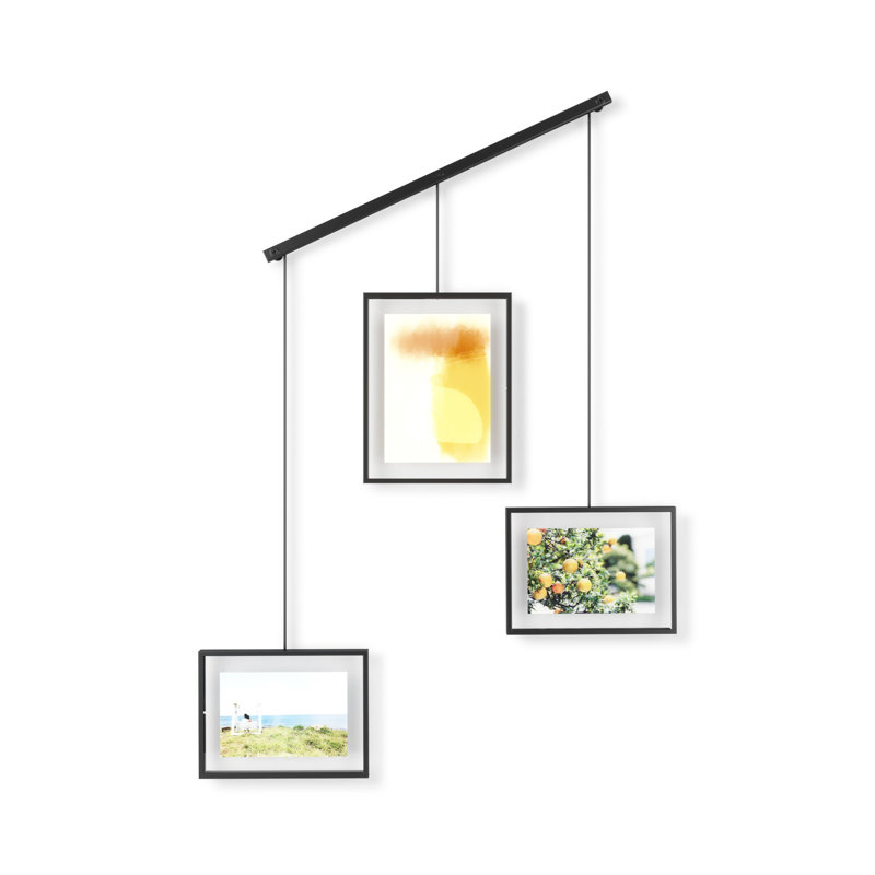 Exhibit Metal Ledge Picture Frame with Brackets – Set of 3, Black