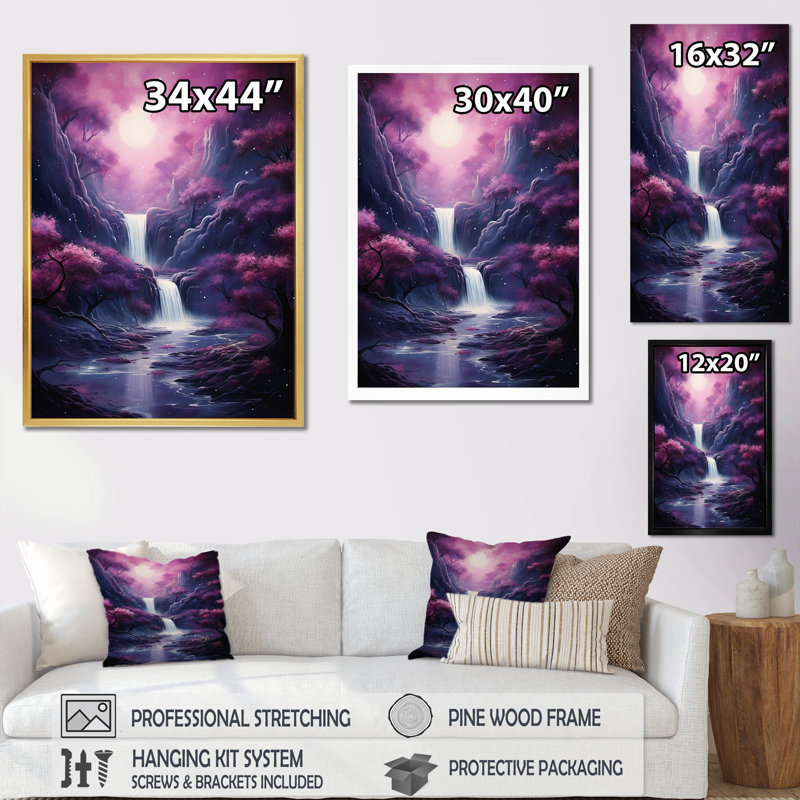 Surréalisme prune cosmique sur toile, Toile tendue, H 44 po x l 34 po x P 1,5 po