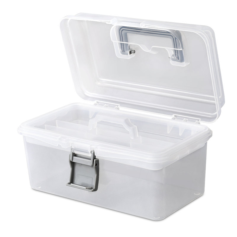8" Plastic Tools Tackle Box Craft Art Organizer Box Storage Container With Handle And Removable Tray