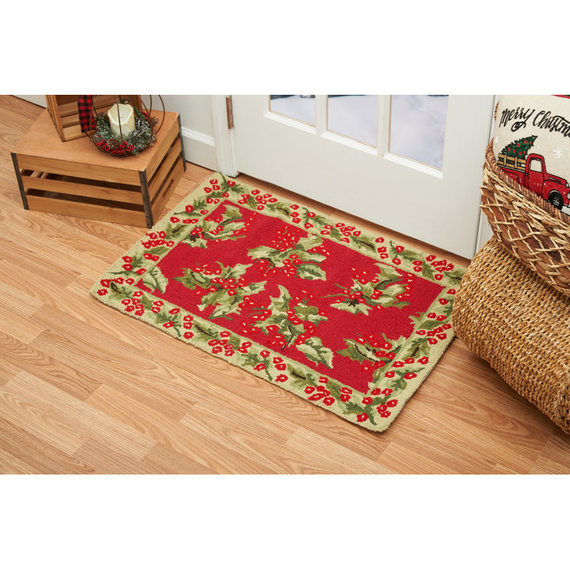 Armentrout Holly Red Hooked Rug
