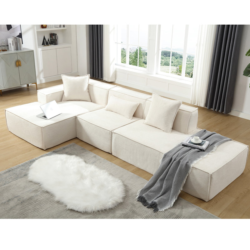 Moderne beige modulaire avec un salon relaxant, tissu, sans assemblage, option élégante
