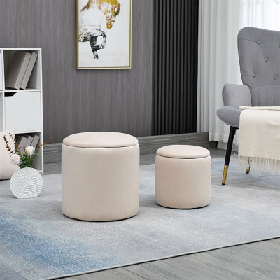 40cm Wide Round Solid Colour Footstool Ottoman with Storage