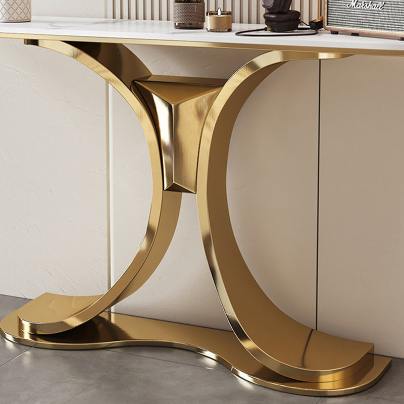 Console légère et luxueuse, Blanc; gris clair, H 31,5 po x l 59 po x P 11,8 po, Doré