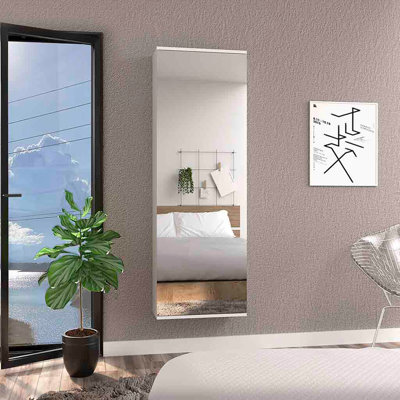 Range-chaussures mural avec porte-miroir, porte simple, finition blanche
