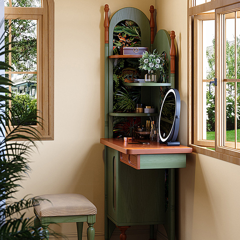 32.83"Green Minimalist Solid Wood Dressing Table