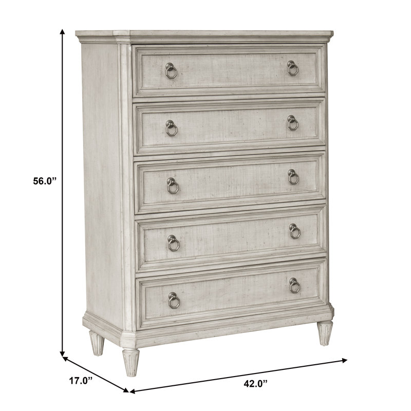Vanilla Cream Transitional 5-Drawer Lingerie Chest with Felt Lined Drawer