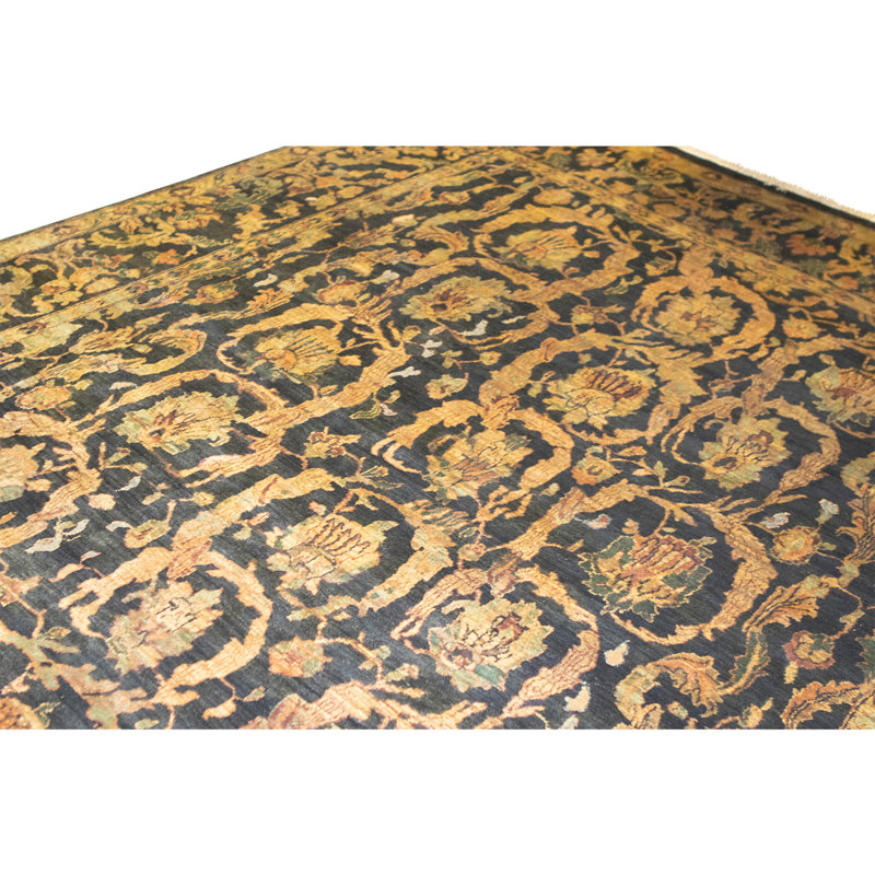 High-Quality Hand-Knotted Black And Gold Area Rug